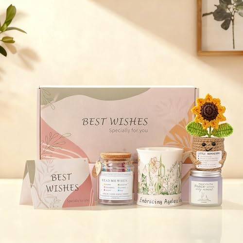 RainVibe Christian Birthday Gift Set for Women - Ceramic Mug, Bible Verse Jar, Scented Candle, Sunflower & Greeting Card -...