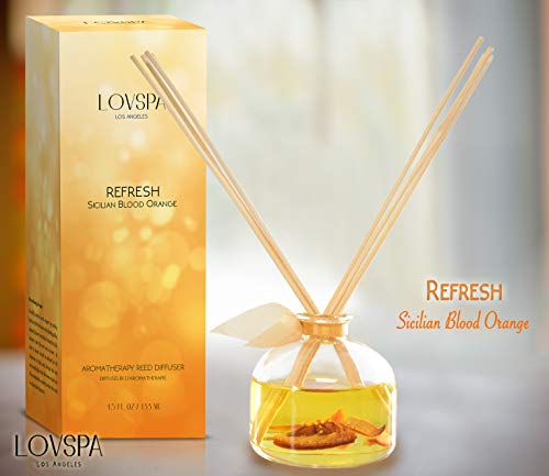 LOVSPA Reed Diffuser Set, Refresh Sicilian Blood Orange Scented Oil Diffuser with Sticks, Home Fragrance Accessories for B...