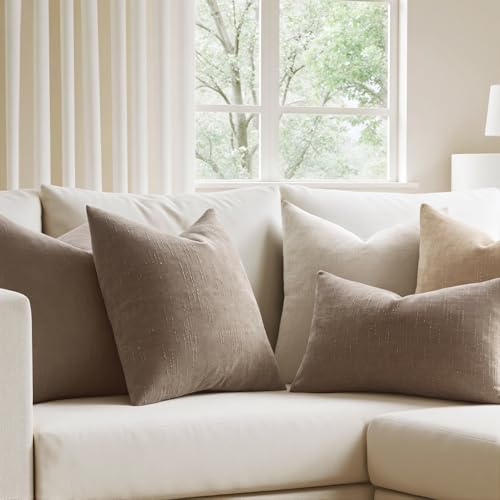 MIULEE Pack of 2 Decorative Throw Pillow Covers Soft Chenille Throw Pillows Solid Textured Cushion Covers for Couch Sofa B...