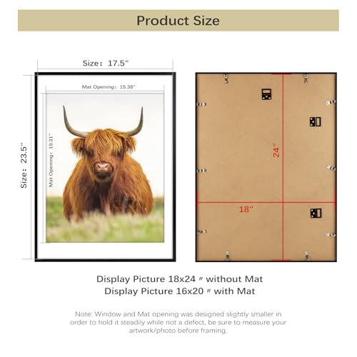 Golden State Art 18x24 Picture Frame Set of 3 - Black Thin Border - Display Photo 16x20 with Mat or 18x24 Without Mat - Po...
