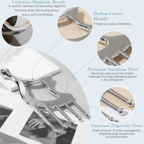 Gua Sha Tool with Handle,5in1 Scalp Massage Tool for Head&Face&Body, Protable Scalp Comb Guasha for Deep Relaxation and Re...