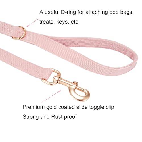 Ewinoom Soft Corduroy Dog Collar and Leash Set Adjustable Durable Dog Collars with Metal Buckle and Lead for Female Small ...