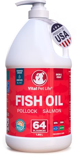 Fish Oil for Dogs - Healthy Skin & Coat, Salmon, Pollock, All Natural Supplement for Pets, Itching Scratching Allergy & In...