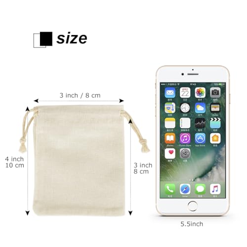 HRX Package 20pcs Little Muslin Bags 3x4 inches, Double Drawstring Cotton Jewelry Pouches Empty Sachet for Mini Gift Party...