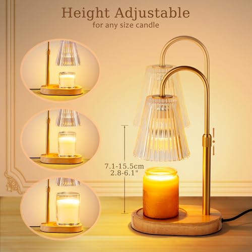 Candle Warmer Lamp with Timer - Electric Candles Wax Warmers Glass Lamps for Jar Candles Burner Adjustable Height and Dimm...