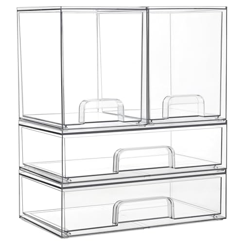 Vtopmart Clear Stackable Storage Drawers Set of 4, Plastic Organizer Bins for Makeup, Cosmetics, Beauty Supplies,Ideal for...