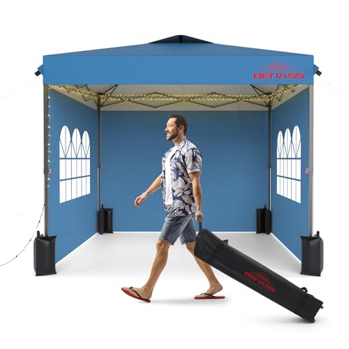 10x10 Pop Up Canopy with Sidewalls, Easy Up Canopy Tent, Heavy Duty Tents for Parties, One Person Set Up Event Tent, Light...