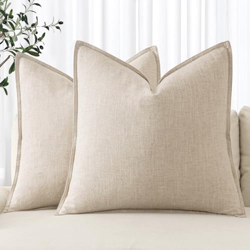 MIULEE Decorative Linen Euro Sham Pillow Covers 24x24 Natural Beige Boho Farmhouse Neutral Couch Throw Pillows for Bed Pac...