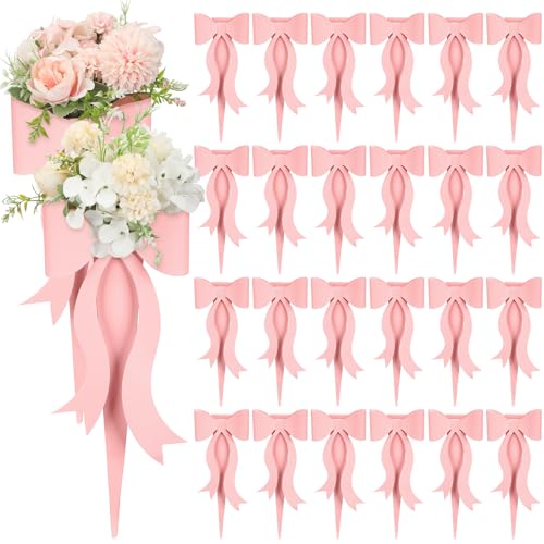Lerheedi 24 Pcs Flower Bouquet Holder Mother's Day Single Rose Bow Theme Bags DIY Flower Wrapping Paper for Wedding Valent...