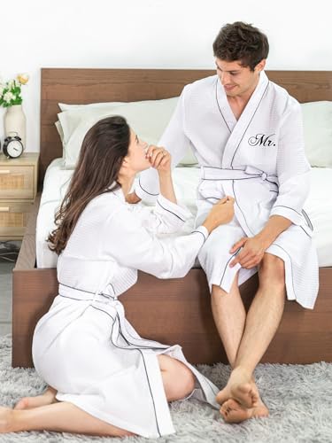 AW BRIDAL Mr and Mrs Waffle Knit Robe Set for Wedding Engagement Gifts, Anniversary Matching Robes for Couples, Women and Men