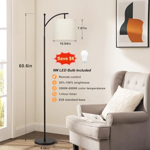 Ambimall 60" Floor Lamp with Remote Control and Stepless Dimmable Bulb, Colors Temperature & Brightness Adjustable, Modern...