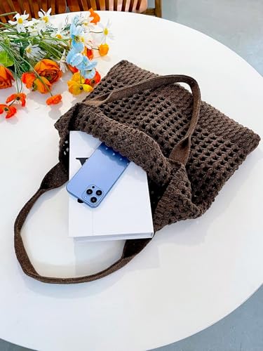 ENBEI Women's Beach Tote Bag, Crochet Knit Hollow Design, Stylish Tote for Beach,Travel and Everyday Use Aesthetic Handbag