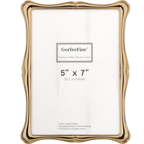 GorYeeFine 5 x7'' Premium Alloy Gold Photo Frame - Luxury Display Hi End Décor Picture Frames 7x5'' with Velvet Backing,Hi...