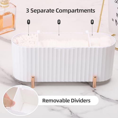 Tecbeauty Qtips Holder, 3 Grids Separate Cotton Swabs Ball Dispenser, Storage Box, Jar for Cotton Pads Bathroom Organizer ...