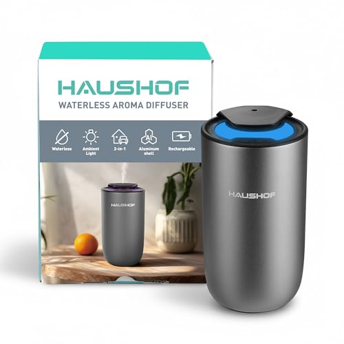 HAUSHOF Waterless Essential Oil Diffuser for Home & Car, Smart Aromatherapy Scent Diffuser with Auto On/Off, 3 Mist Levels...