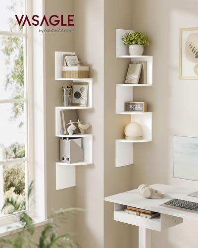 VASAGLE Set of 2, Corner Shelves Wall Mount, 4-Tier Floating Corner Bookshelves, Plant Shelves for Bedroom, Living Room, B...
