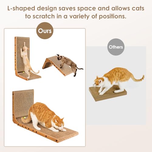 EHEYCIGA Cardboard Cat Scratcher for Indoor Cats, 26.8 Inch L Shaped Vertical Cat Scratching Board with Ball Cat Toy, Larg...