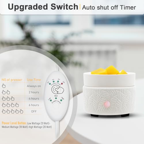 Candle Wax Melts Warmer Burner - Ceramic Essential Oil Warmer 3-in-1 candle warmer Timer Adjust Fragrance Intensity Auto S...