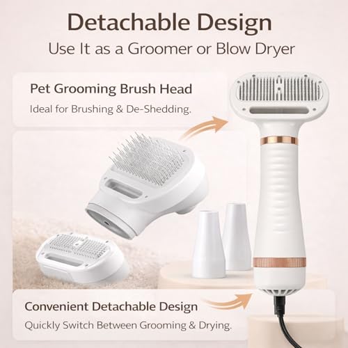 All-in-One Steam Pet Grooming Brush for Dogs & Cats, Soft Brushing with Drying & Deshedding, Calm Home Grooming Tool for D...