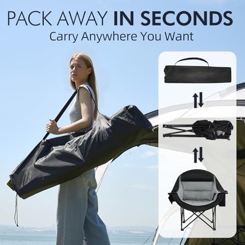Oversized Camping Chairs for Adults - Heavy Duty Padded Outdoor Folding Lawn XL Camp Chair with Cup Holder Cooler Pockets ...
