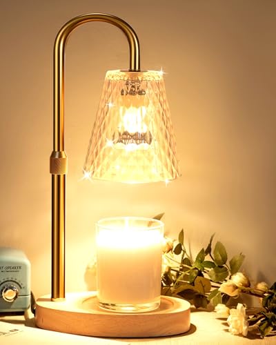 Candle Warmer Lamp with Timer - Adjustable Height Electric Wax Melter in Gold for Cozy Aesthetic Bedroom Home Decor Gift f...