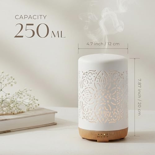 Earnest Living Essential Oil Diffuser White Ceramic Diffuser 250 ml Timers Night Lights and Auto Off Function Home Office ...
