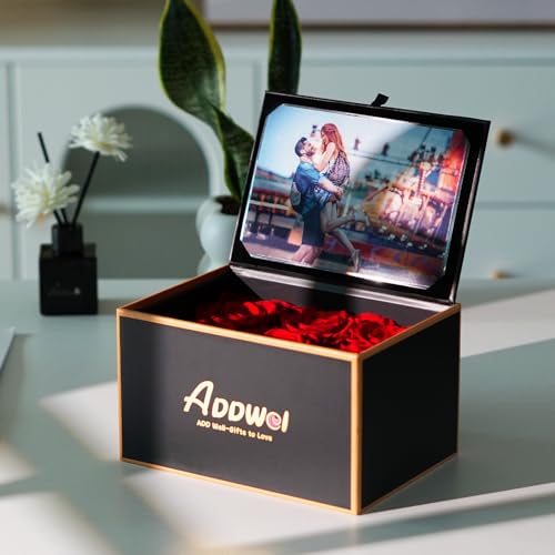 ADDWel Preserved Rose Gift Box with 4x6 Photo Frame, Romantic Flower Gifts for Women, Wife or Girlfriend, 6 Eternal Roses ...