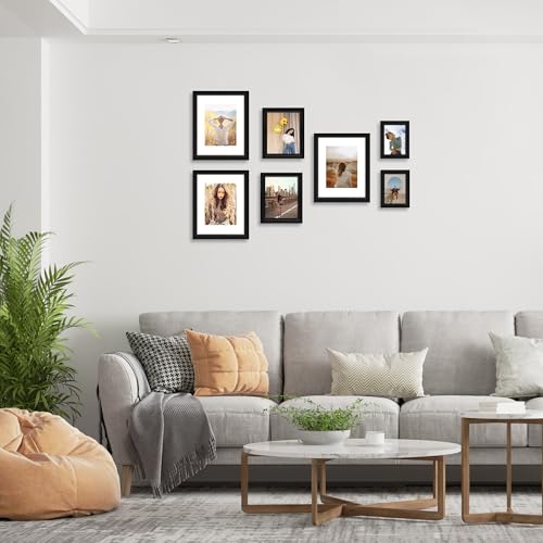iRahmen 8x10 Picture Frame Set of 4, Black Frame with HD Glass, Wooden Photo Frames for Wall Mount and Tabletop Display