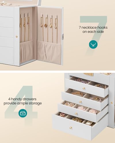SONGMICS 5-Layer Jewelry Box Organizer with 4 Drawers, Jewelry Storage Case with Lock and Mirror, Large Storage Capacity, ...