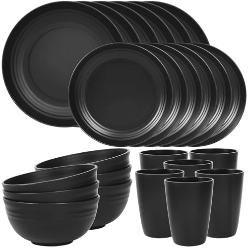 Quatish 24 Piece Plates and Bowls Sets for 6, Unbreakable Dinnerware Sets, Dish Set for Camping, Dishwasher Microwave Saf...