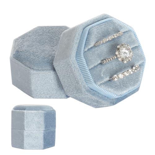 Gvhntk Velvet 3 Slots Jewelry Ring Box Vintage Octagon Ring Display Holder Gift Premium Gorgeous Case with Detachable Lid ...
