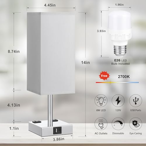 【Upgraded】Bedside Table Lamp Touch Control, with USB C+A Charging Ports & Dual AC Outlets, 3-Way Nightstand Lamp for Bedro...
