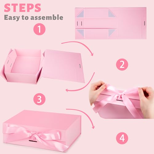JOHOUSE Pink Gift Box, 10.5" x 7.5" x 3.1" Gift Boxes For Presents With Lids and Magnetic Closure Collapsible for Mother's...