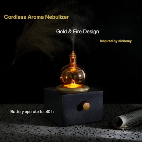 USMLMOOT Cordless Aroma Oil Nebulizer - Waterless Diffuser for Essential Oil with Glass & Wood, Rechargeable Portable Nebu...