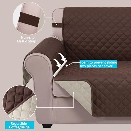 U-NICE HOME Reversible Sofa Cover Washable Couch Cover for Dogs Friendly with Elastic Straps Water Repellent Furniture Pro...