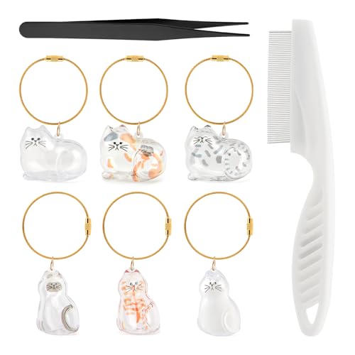 6Pcs Cat Hair Keepsake Keychain, Transparent Creative Pet Fur Keepsake Keychain with Cat Hairs Comb & Tweezers Tool, Anima...