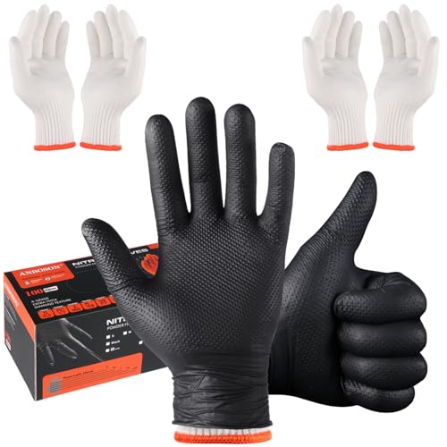 ANBOSON BBQ Gloves for Grilling Disposable Heat Resistant - 100 Nitrile Gloves + 4 Reusable Cotton Liners for Barbecue Smo...