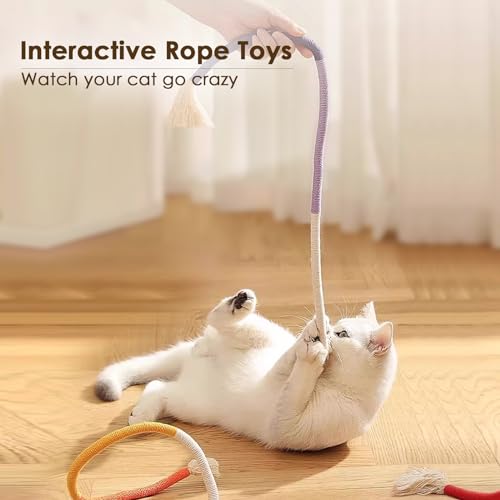 Letalong 3 PCS Cotton Rope Cat Toys with 3 Pack Catnip for Indoor Cats, Interactive Cat Rope Toys with Silvervine Fruit fo...