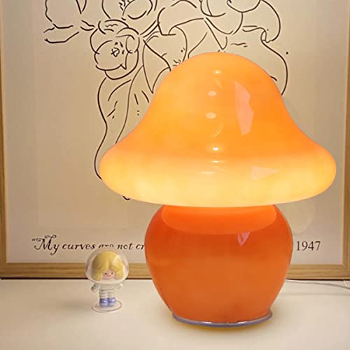 HEQET Mushroom Lamp Orange Glass Mushroom Table Lamp for Bedrooms, Living Room, Aesthetic Lamps for Bedroom, Cute Bedside ...