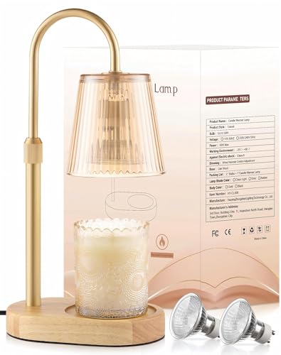 Adjustable Candle Warmer Lamp with Timer - Electric Light Wax Warming Dimmable Flameless Top Melter Heater Melting Heating...