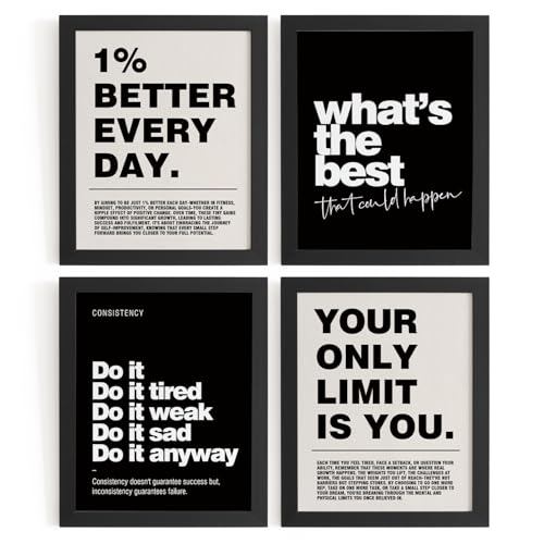 DSHFG Motivational Inspirational Office Wall Art Decor Prints Set of 4, Black Motivational Wall Decor Trendy Retro Posters...