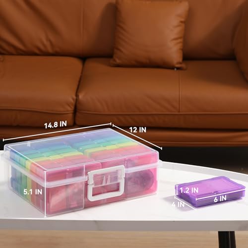 novelinks Transparent 4" x 6" Photo Cases and Clear Craft Keeper with Handle, 16 Inner Photo Organizers & Photo Storage Bo...