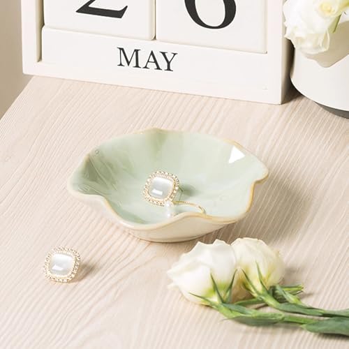 Koyzsen 2Pcs Ceramic Jewelry Dish - Lotus Leaf Shape, for Ring Holder Necklace Small Key, Suitable for Mother Friend Siste...