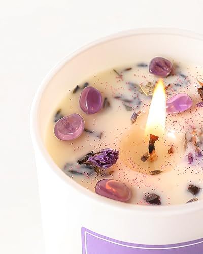 AOOVOO Lavender Scented Candles for Women - Aromatherapy Candle with Crystals Inside, 7oz Soy Candles for Home Scented, Bi...