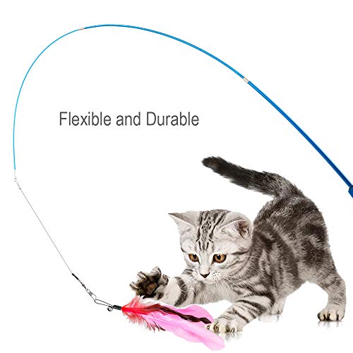 JIARON Cat Toys Feather Toy, 2PCS Retractable Wand and 10PCS Replacement Teaser with Bell Refills, Interactive Catcher and...
