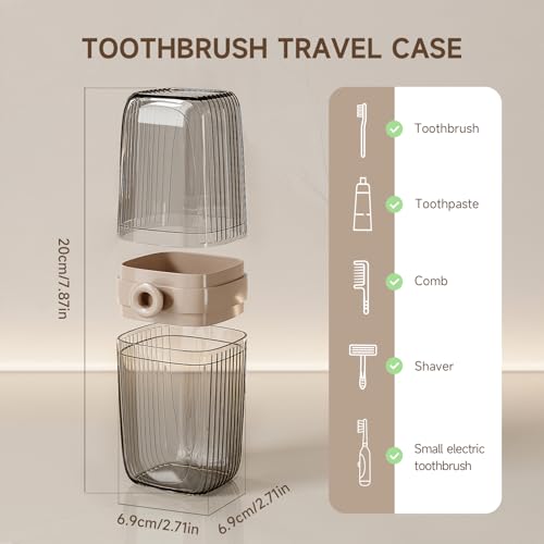 Topavatop Toothbrush Travel Case, 2 in 1 Toothbrush Holder and Rinse Cup, Large Capacity Toothbrush Cup with Cover, Portab...