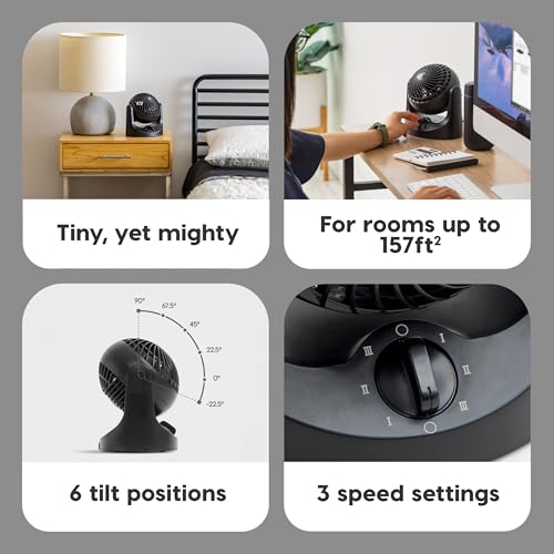 IRIS USA WOOZOO Mini Desk Fan, Air Circulator, 3 Speeds, 32ft Max Air Distance, 108ft² Coverage, 112° Adjustable Vertical ...