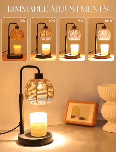 Yohonk Candle Warmer Lamp with Timer Dimmable, Natural Weaving Boho Electric Candle Lamp, Wax Warmer Lamp for Mothers Day ...