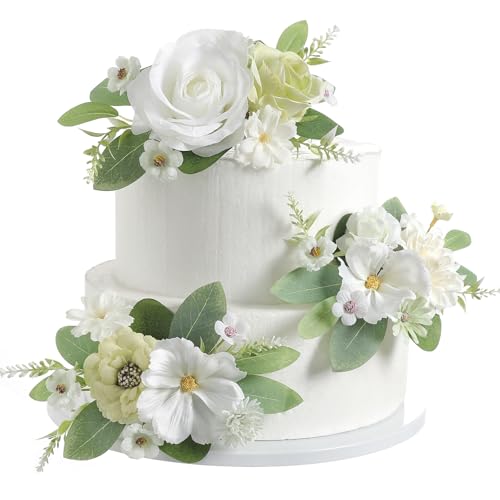 RUIDKUN Cake Toppers Flowers,3 Pieces Hand-made Silk Flowers Cake Decorations for Birthday Baby Shower Wedding Valentine's...