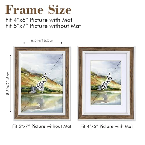Daofary 5x7 Picture Frame Set of 6, vintage picture frames Rustic Farmhouse Photo Frame, Display 4x6 with Mat or 5x7 Witho...